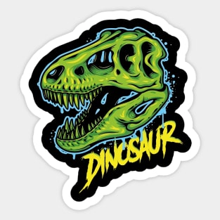 DinoSkull: Fierce T-Rex Skull with the Word 'Dinosaur' Sticker